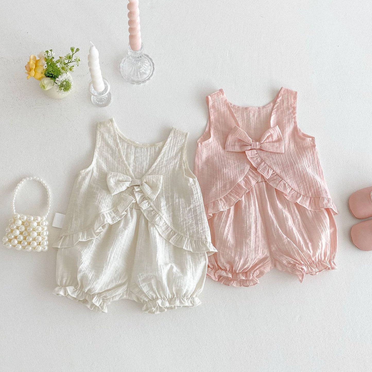 【BABY&KID】夏新作 パステルカラー蝶結び付きセットアップSKO71215