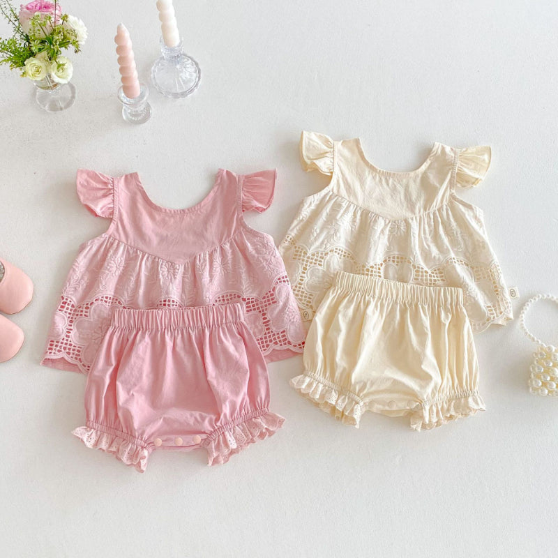 【BABY】夏新作 刺繍フリル袖セットアップSK080601