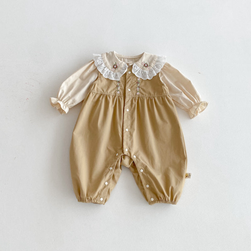 【BABY】花刺繍サロペット&レース襟ブラウスSK092516