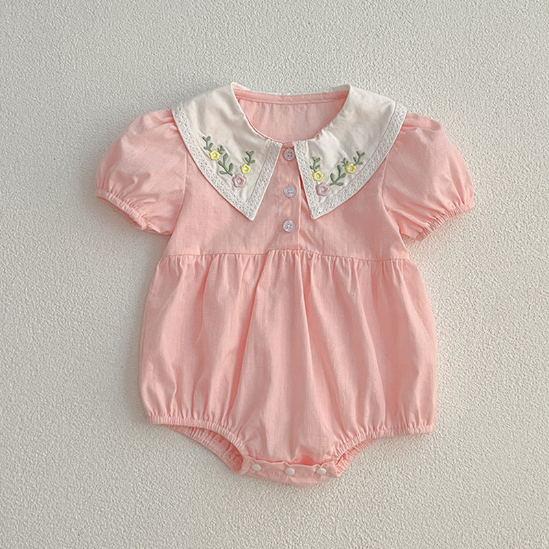 【姉妹服】夏新作 刺繍フラワー襟ロンパース、ワンピースSK081621