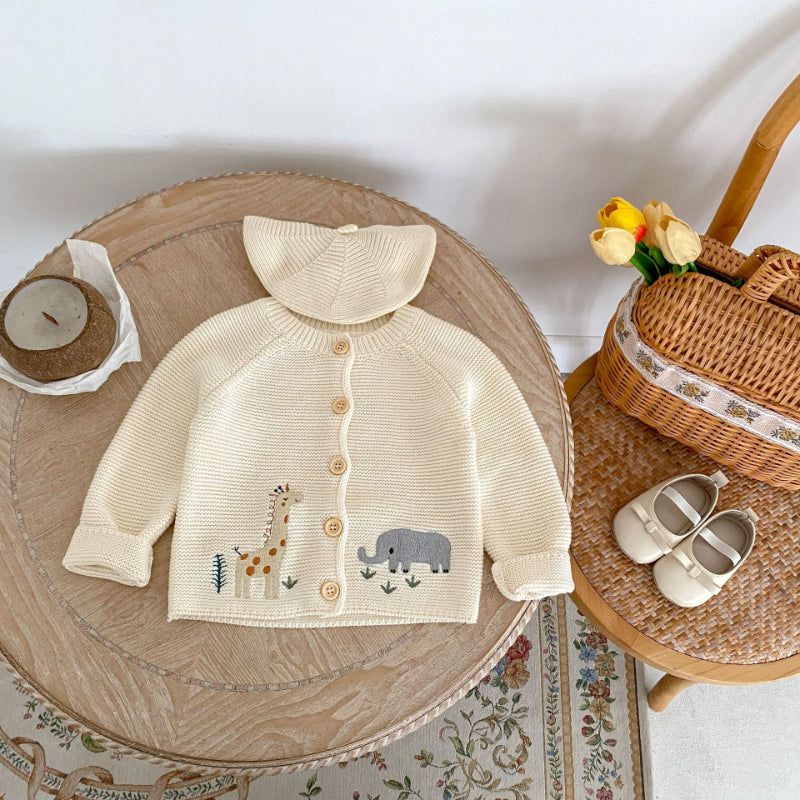 【BABY】キリン&ゾウ刺繍ニットカーディガンSK102408