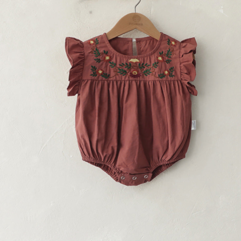 【BABY】夏新作 フリル袖花刺繍ロンパースSK082512