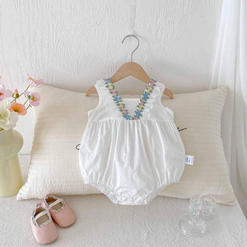 【BABY】夏新作 カラーフラワーVネックロンパースSK091505