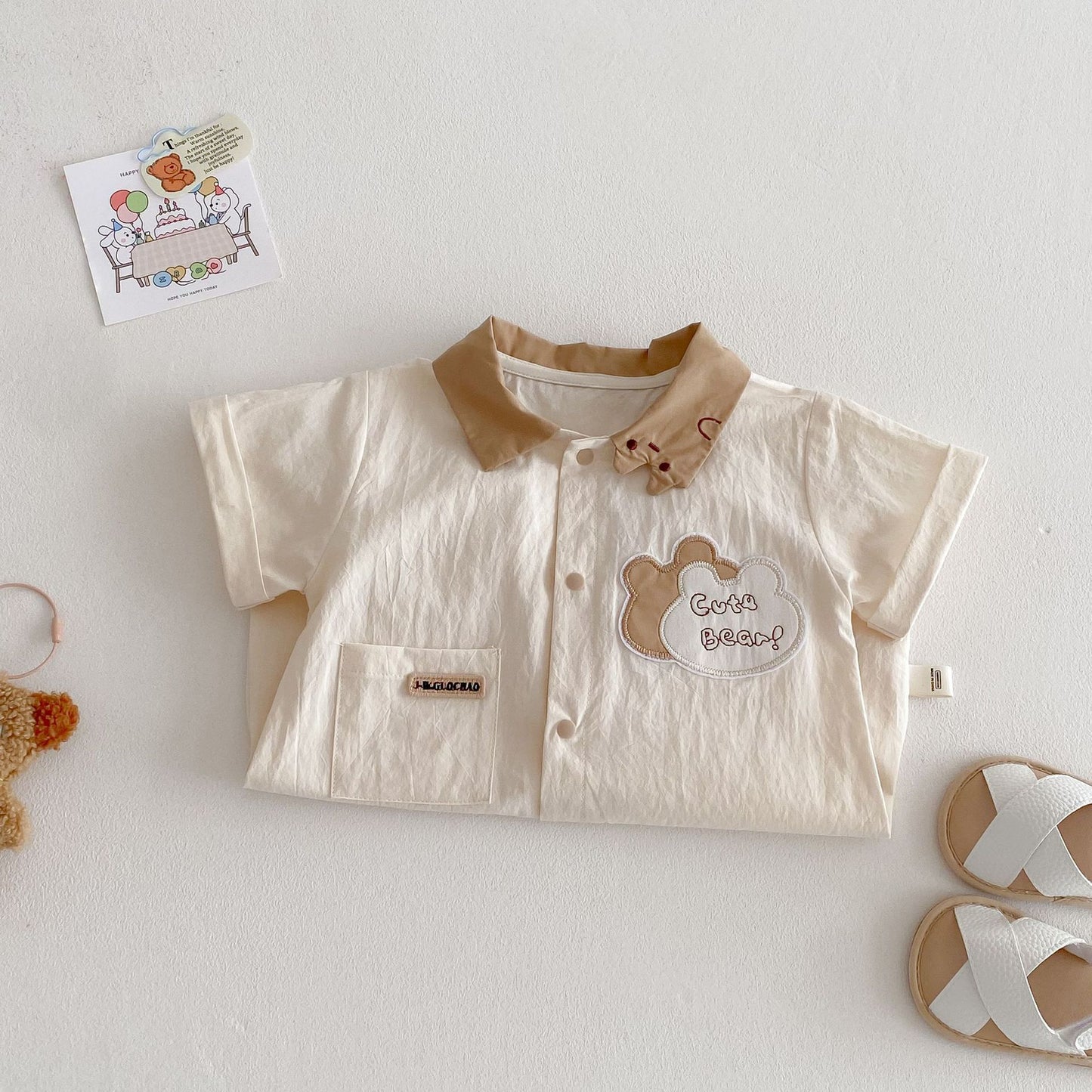 【BABY】夏新作 Cute bear刺繡ロンパースSK063102