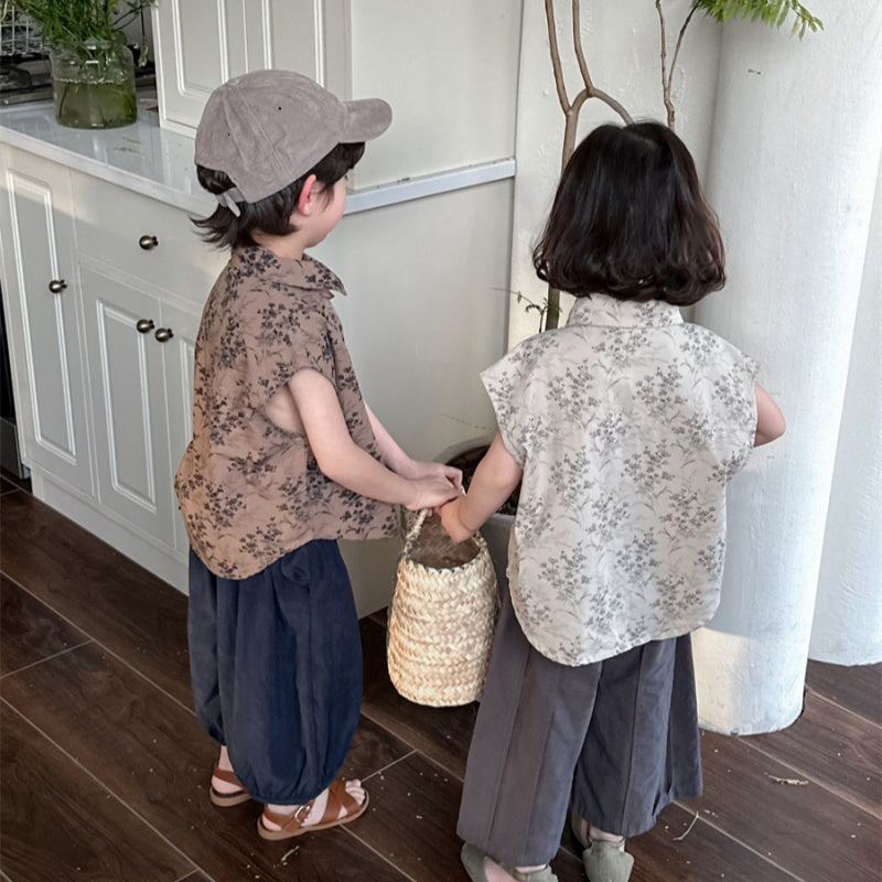 【BABY&KID】夏新作 レトロフラワー半袖シャツSK080508