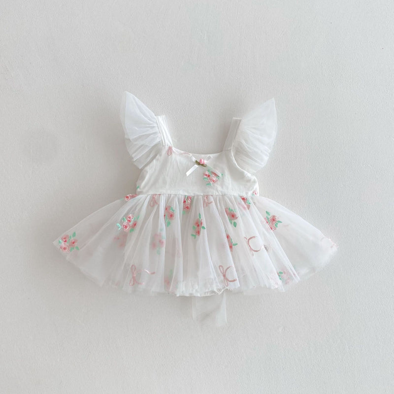 【BABY】夏新作 フラワー刺繍プリンセスロンパースワンピSK081708