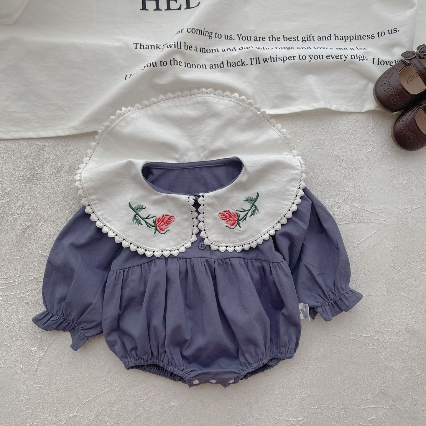 【BABY】花刺繡襟ワンピース風ロンパースSK022602