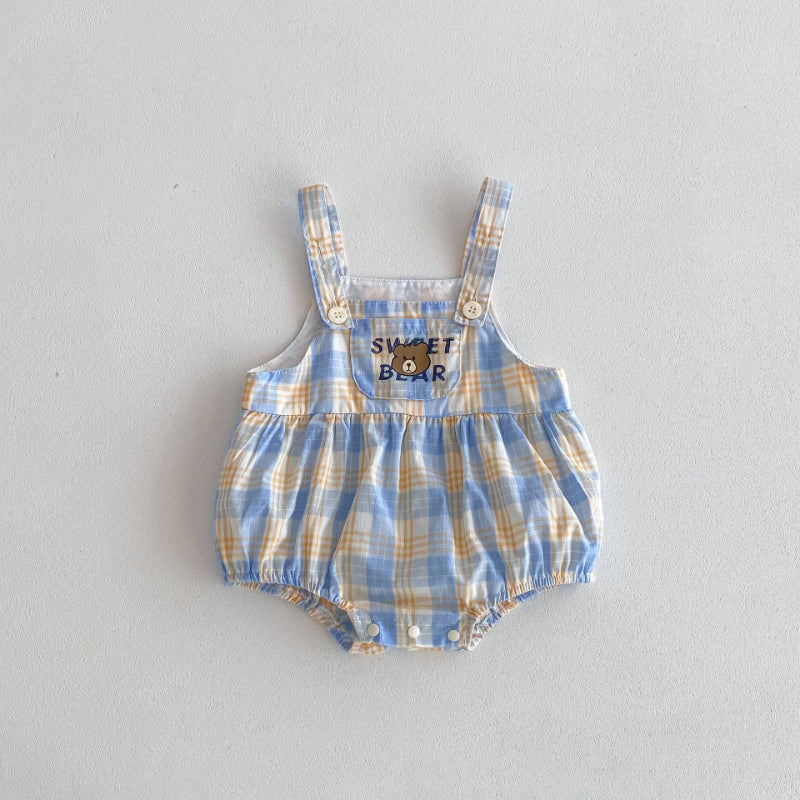 【BABY】夏新作 Sweet bearチェックロンパース、サロペットSK062910