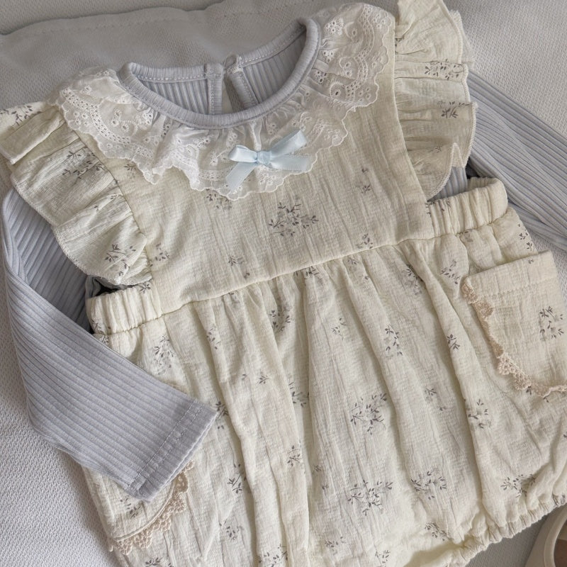 【BABY】ブルー小花柄ロンパース&レーストップスSK106907