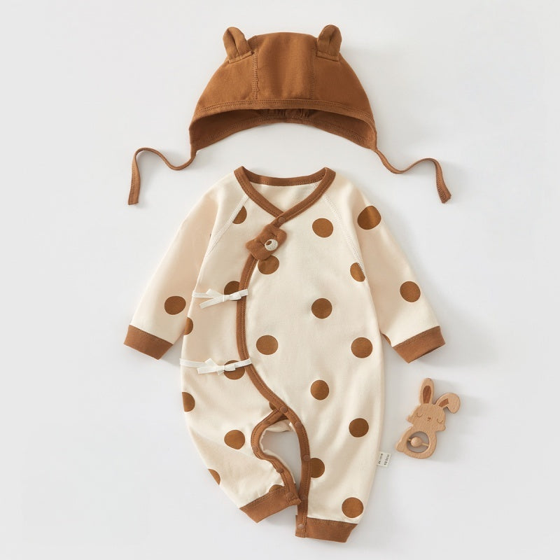 【BABY】北欧風りんご、ドット柄カバーオール&帽子SK102612