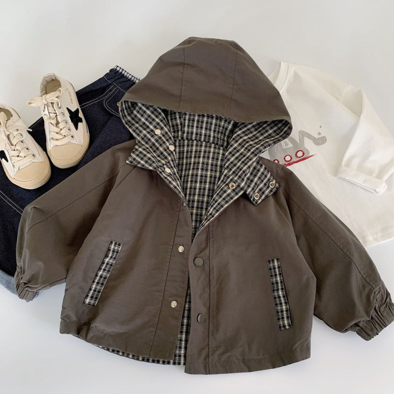 【BABY&KID】無地orチェックリバーシブルコートSK100502