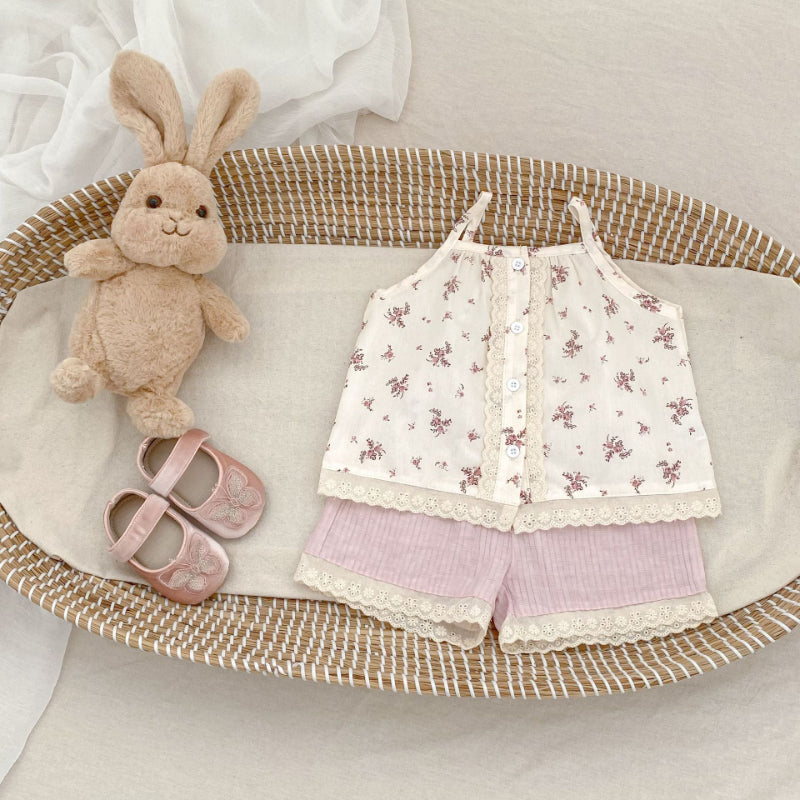 【BABY&KID】夏新作 花柄キャミソール&ショートパンツセットアップSK071928