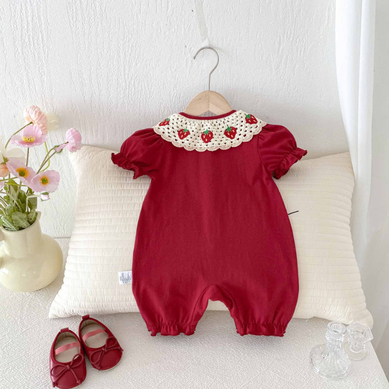 【BABY】夏新作 レッド刺繍ロンパースSK090306