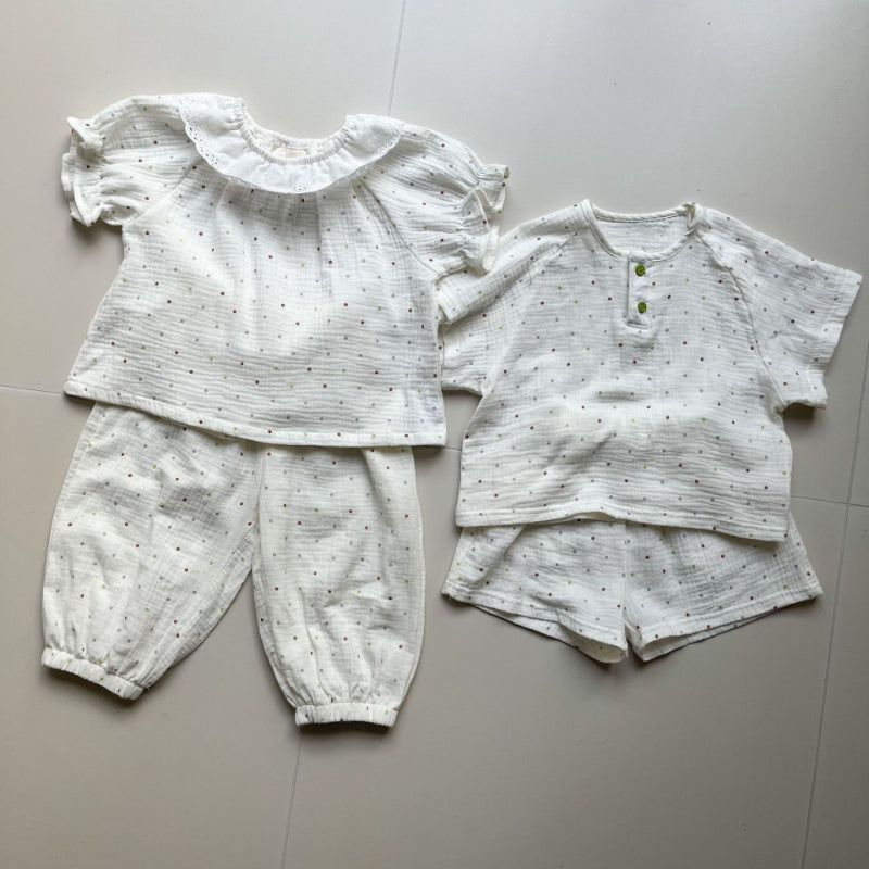 【BABY&KID】夏新作 純綿ガーゼドット柄スーツSK063019
