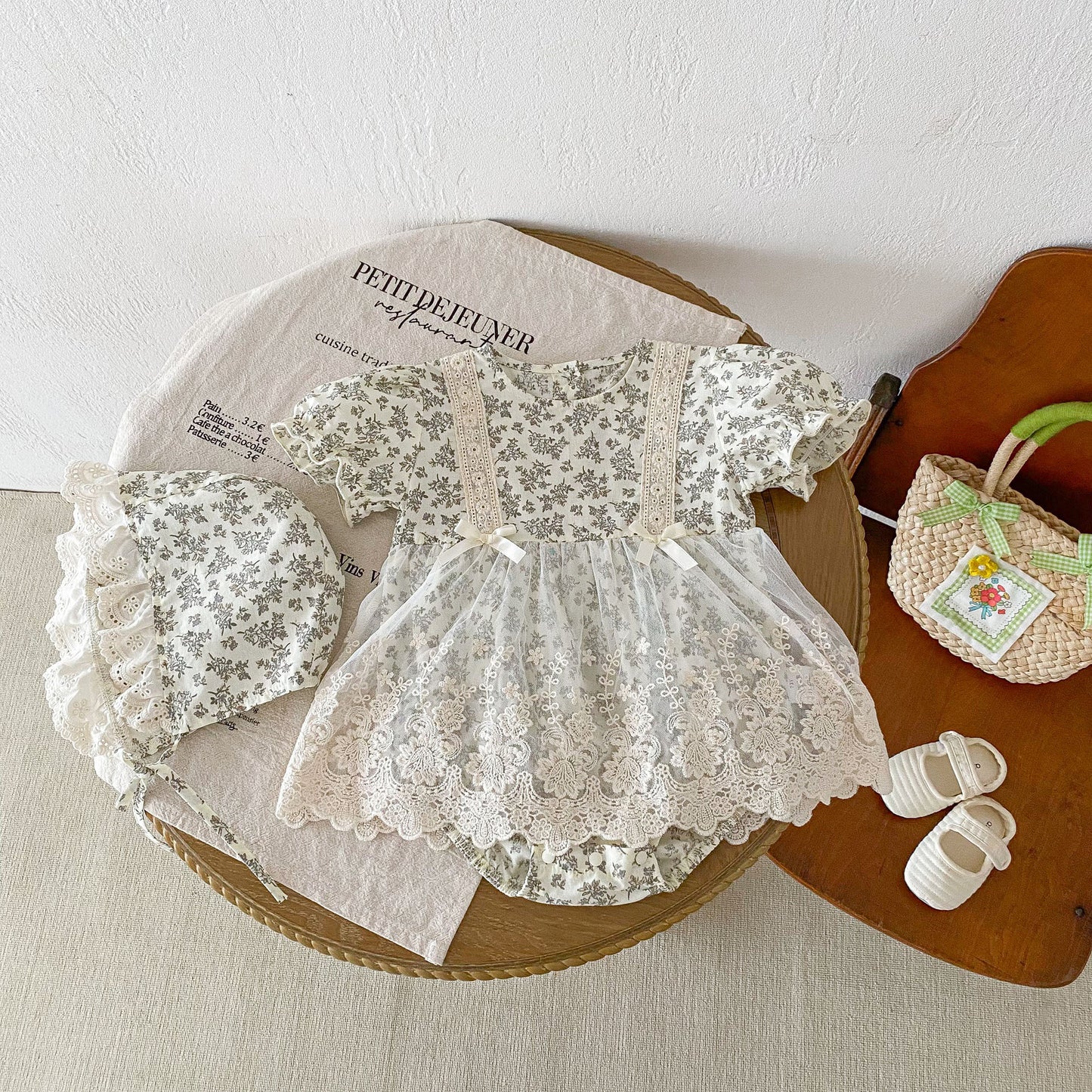 【BABY】夏新作 レース花柄ロンパース&帽子SK082724