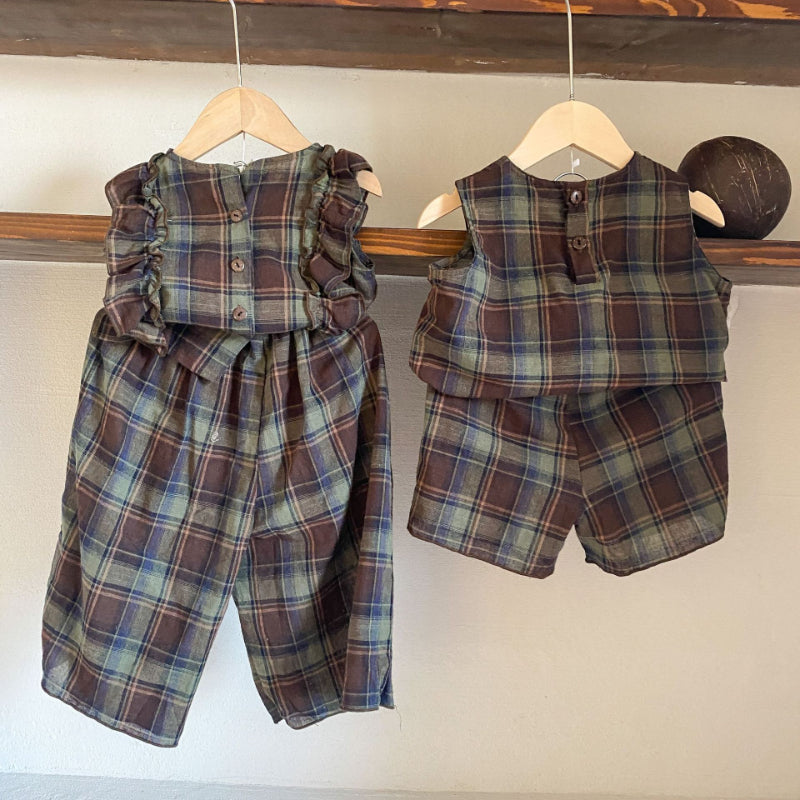 【BABY&KID】夏新作 レトロチェックノースリーブセットアップSK063025