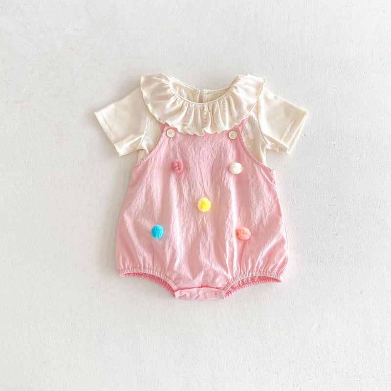 【BABY】夏新作 ピンクサロペット&トップスセットSK082603