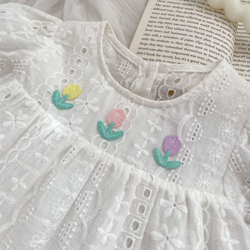 【BABY&KID】夏新作 チューリップレース刺繍ロンパース、ワンピースSK071934