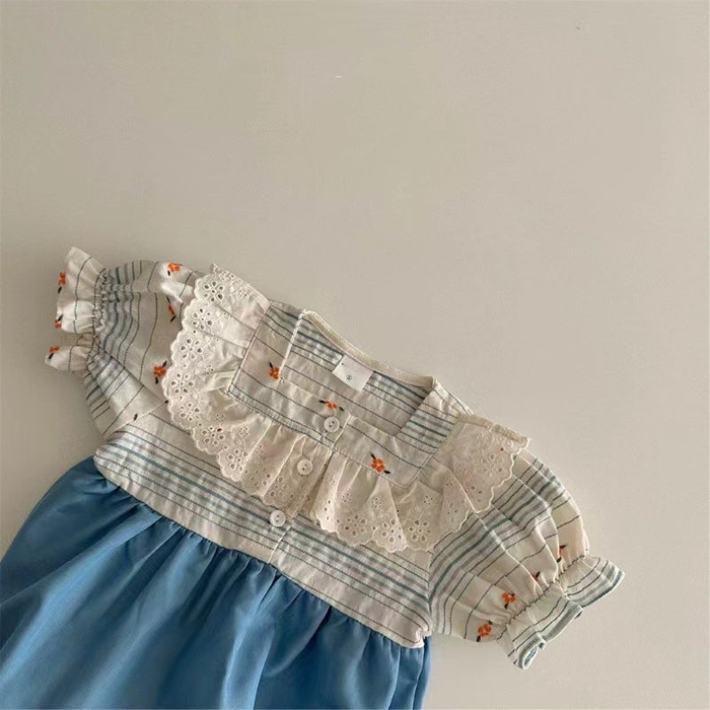 【BABY】夏新作 スクエアネック刺繍ロンパースSK091319