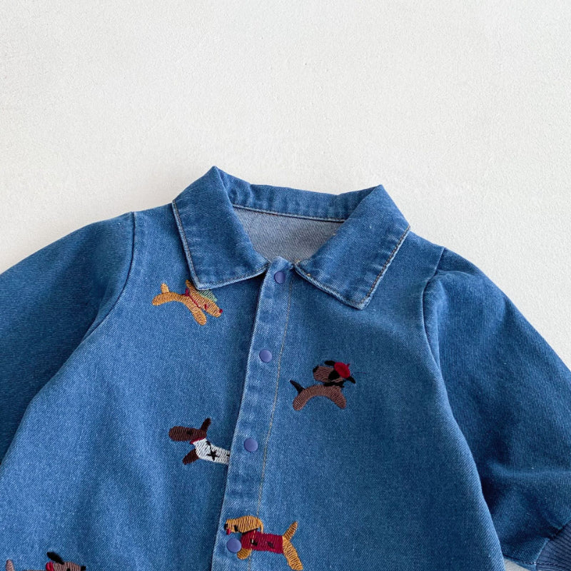 【BABY】アニマル刺繍デニムカバーオールSK100316