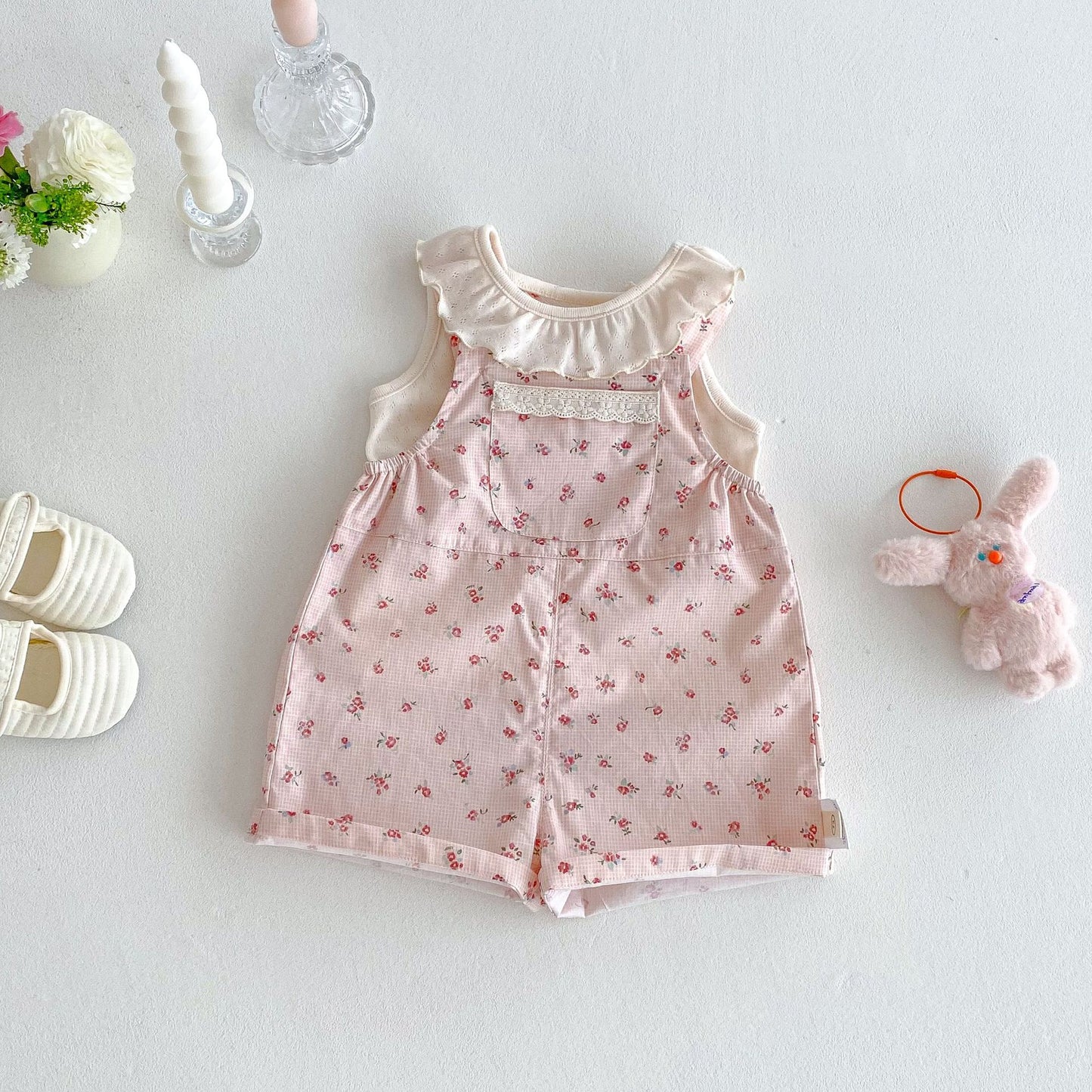 【BABY&KID】夏新作 丸襟Tシャツ、花柄オーバーオールSKO71212