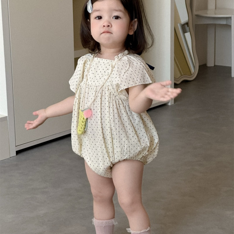 【BABY】夏新作 フラワー、ドット柄ロンパースSK082305