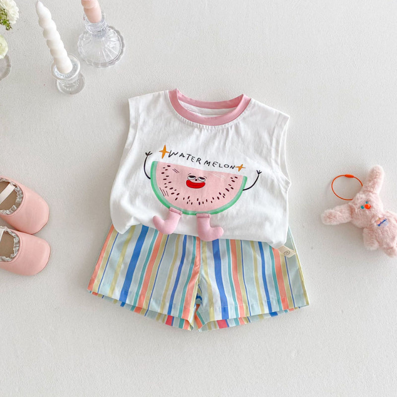 【BABY&KID】夏新作 スイカベスト、レインボーショーツSK080610