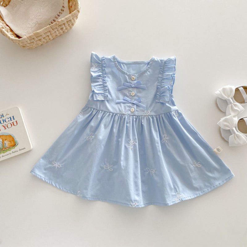 【BABY&KID】夏新作 無地リボン刺繍ワンピースSK070501