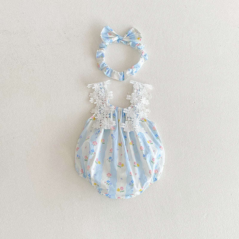 【姉妹服】夏新作 レースキャミ小花柄ロンパース、ワンピースSK081628