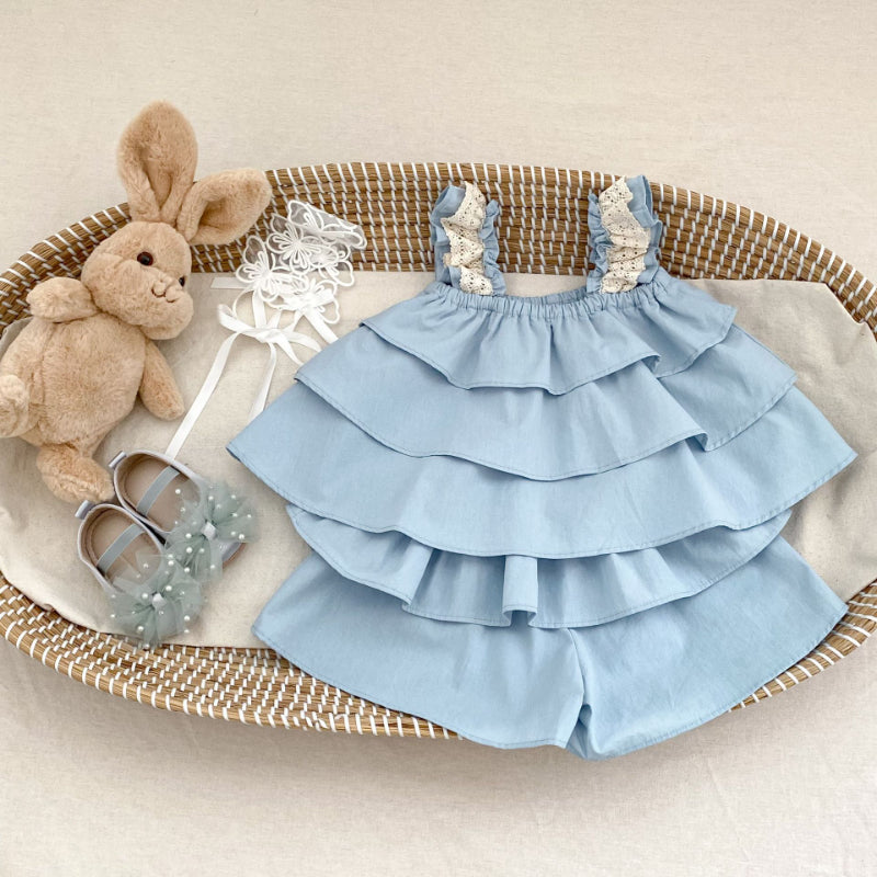 【BABY&KID】夏新作 無地レースキャミセットアップSK071925