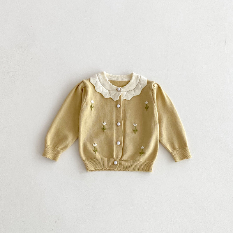【BABY】フリル襟刺繍ニットカーディガンSK092425