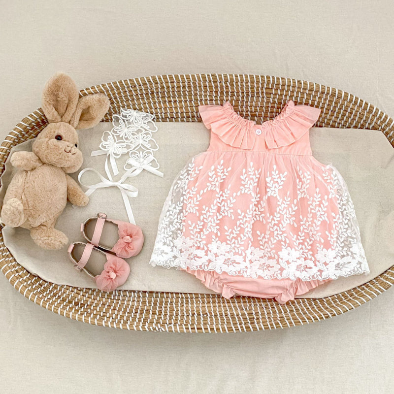 【BABY】夏新作 刺繍ソフトチュールロンパースSK081605