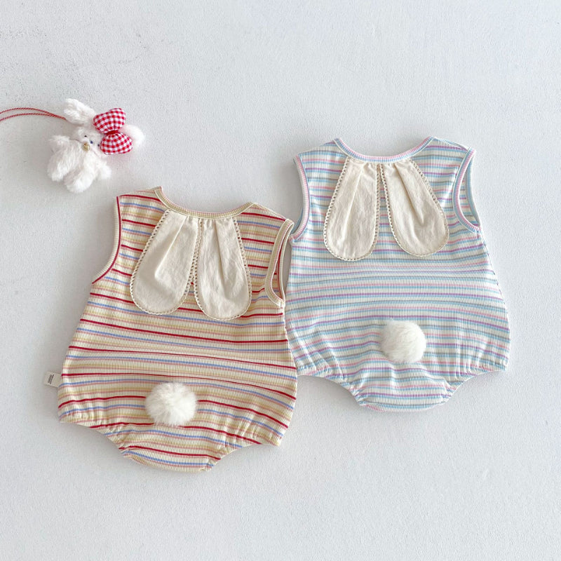【BABY】夏新作 ウサギボーダーノースリーブロンパースSK072014