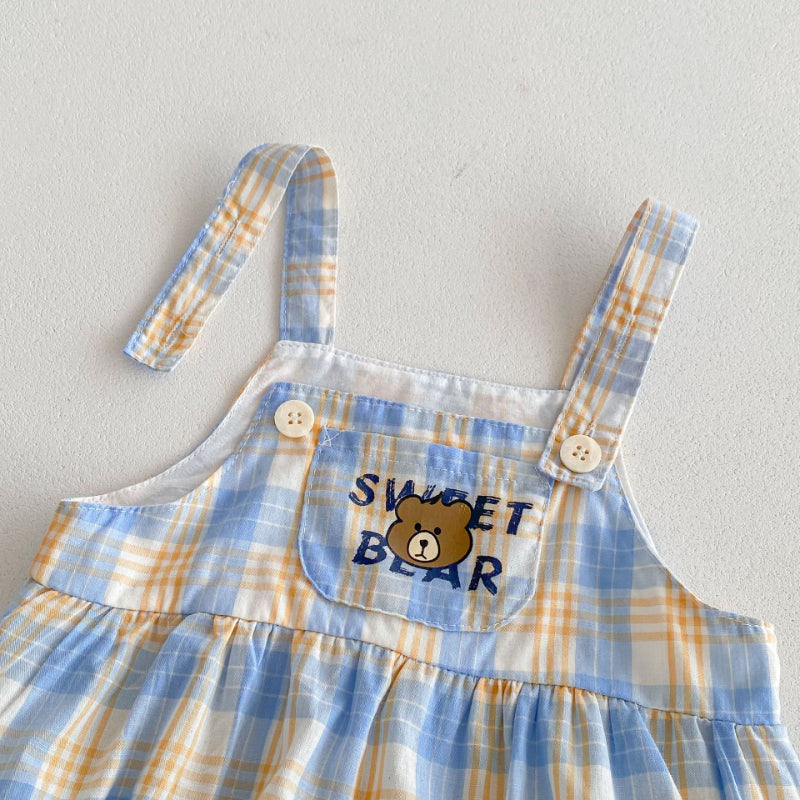 【BABY】夏新作 Sweet bearチェックロンパース、サロペットSK062910