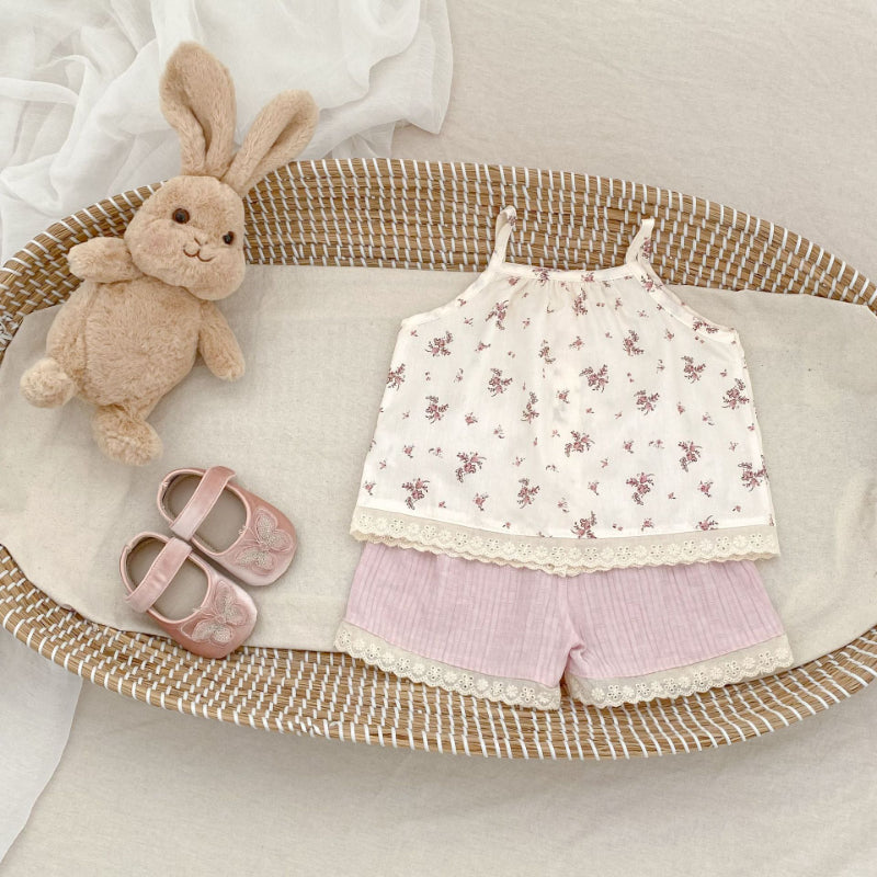 【BABY&KID】夏新作 花柄キャミソール&ショートパンツセットアップSK071928