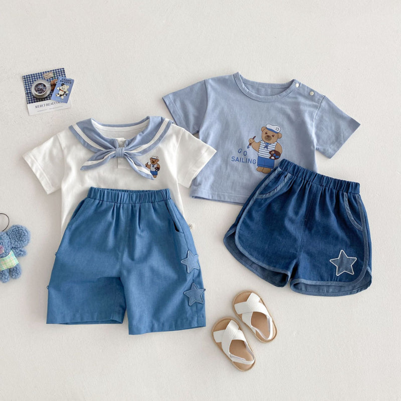 【BABY&KID】夏新作 ネイビー風クマTシャツ、星柄ジーンズSKO71207