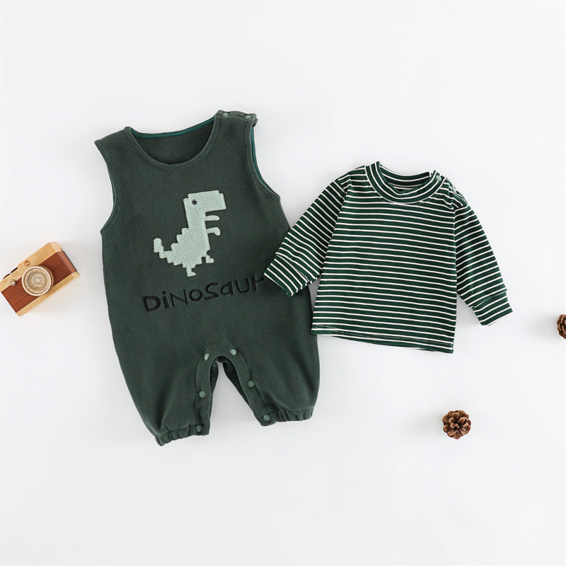 【BABY】冬新作 裏起毛サロペットパンツ&ボーダーインナーSK102414