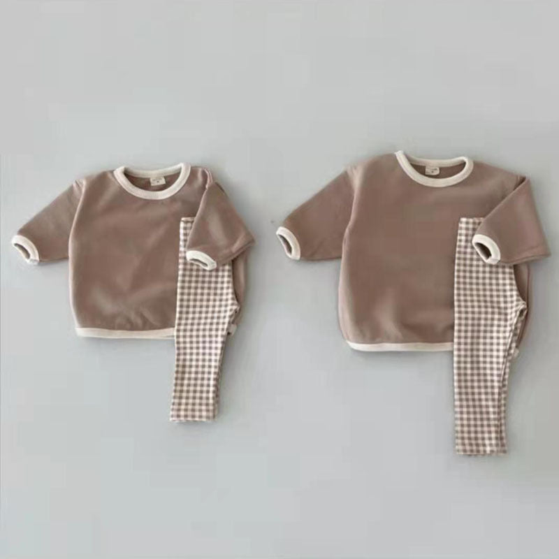 【BABY&KID】バイカラートレーナー&チェック柄ボトムスSK020921