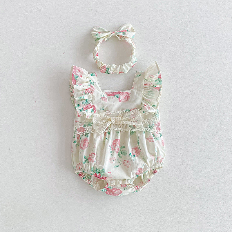 【姉妹服】夏新作 小花柄レースロンパース、ワンピースSK081631
