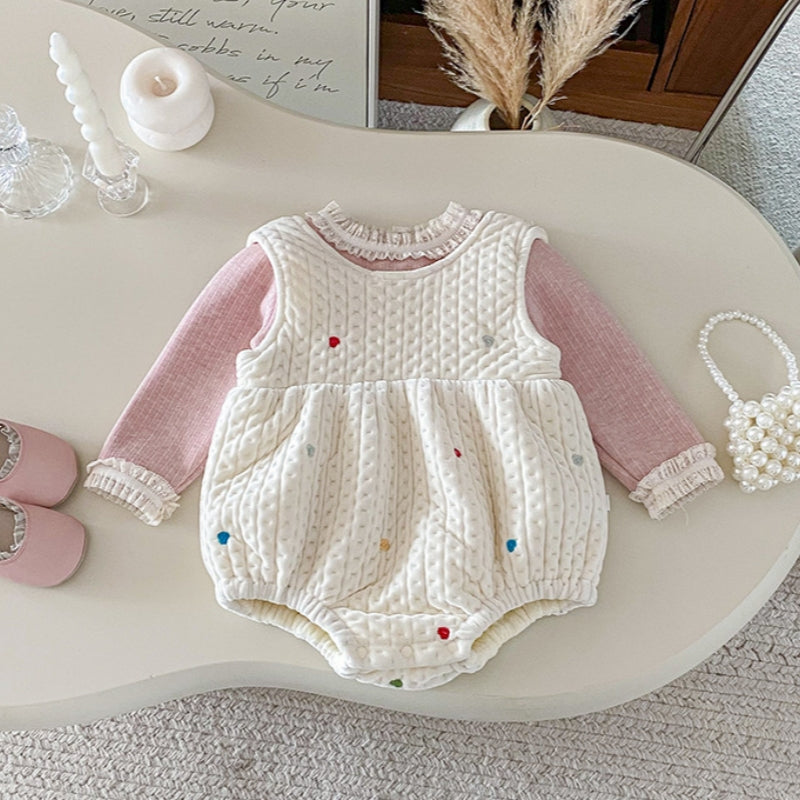 【BABY】冬新作カラフルハート裏起毛ロンパース、レースリブインナーSK102212
