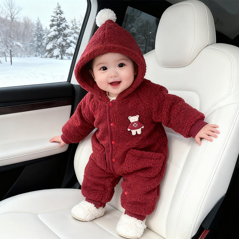 【BABY】冬新作くまワッペンあったかフード付きカバーオールSK103209