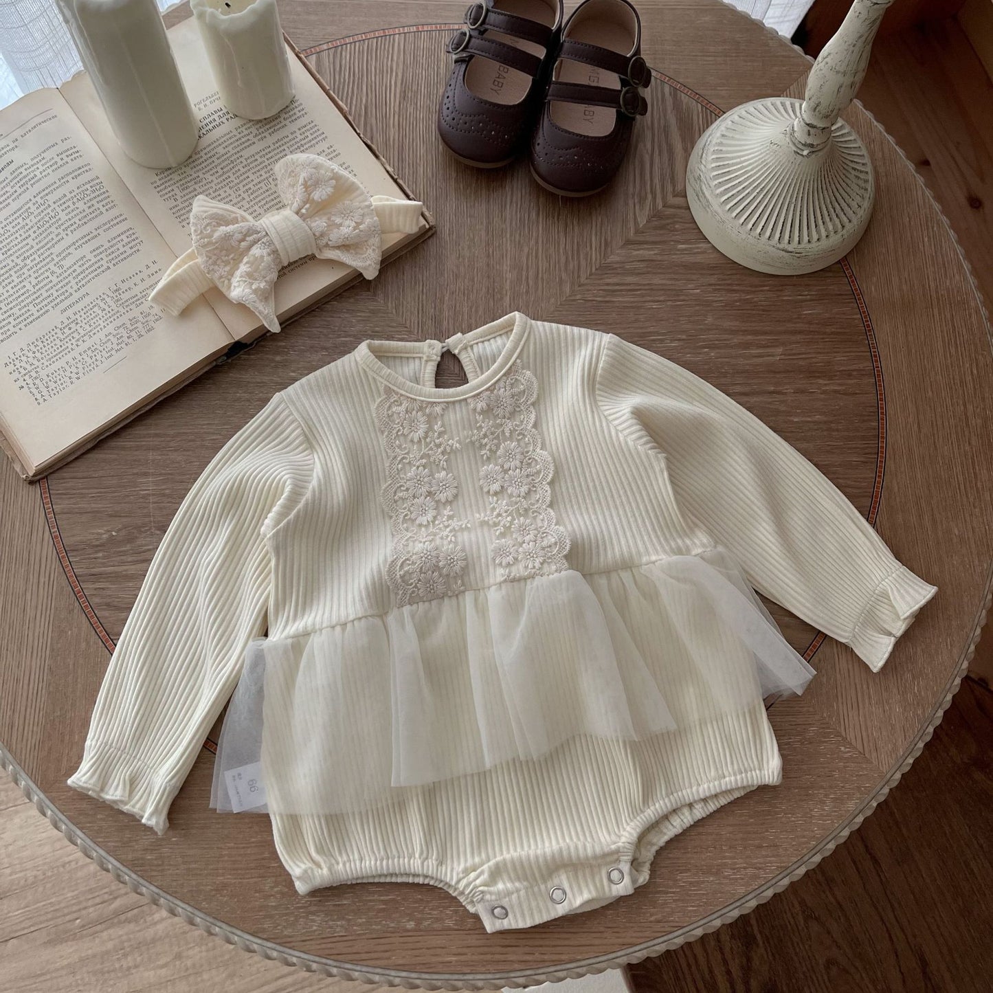 【BABY&KID】韓国風 レースワッフルロンパースSK021701
