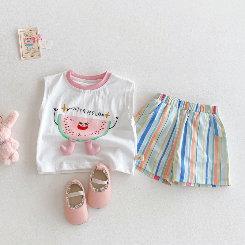 【BABY&KID】夏新作 スイカベスト、レインボーショーツSK080610