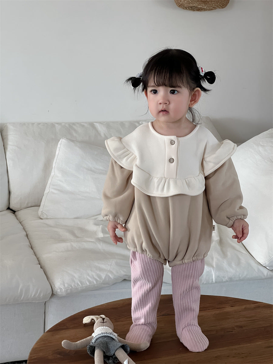 【BABY】コントラストカラーのフリル付きロンパースSK11529