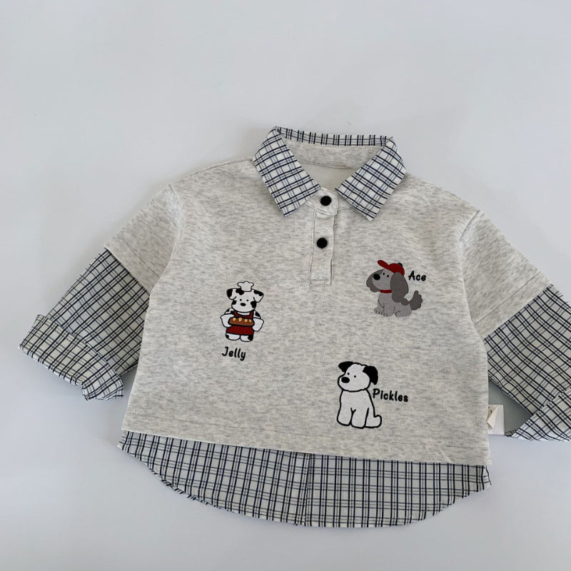 【BABY&KID】子犬柄チェック切り替えスウェットSK100507