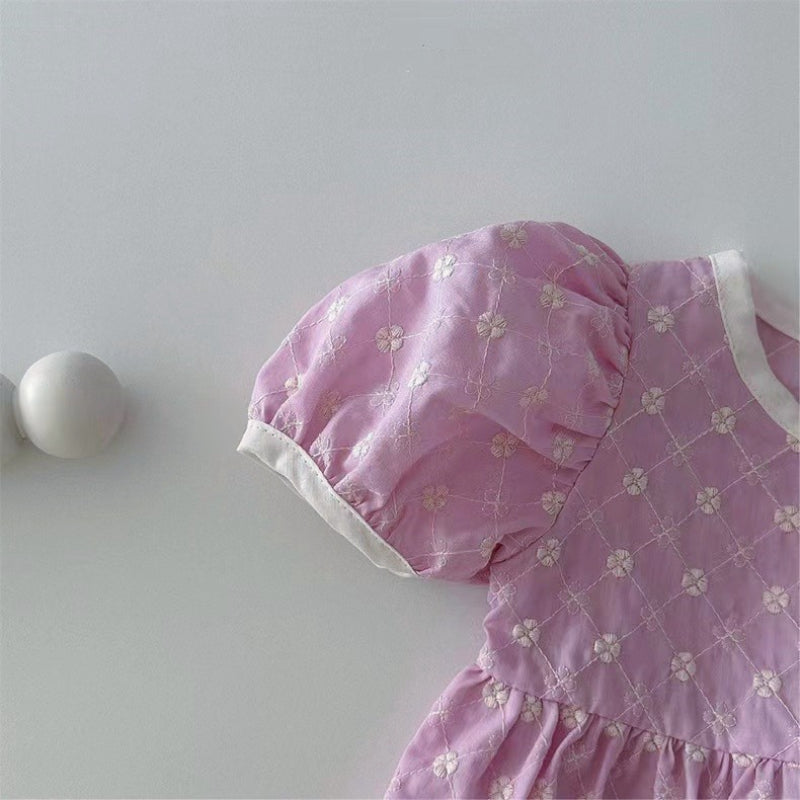 【BABY】夏新作 パフスリーブ刺繍ロンパースSK090312