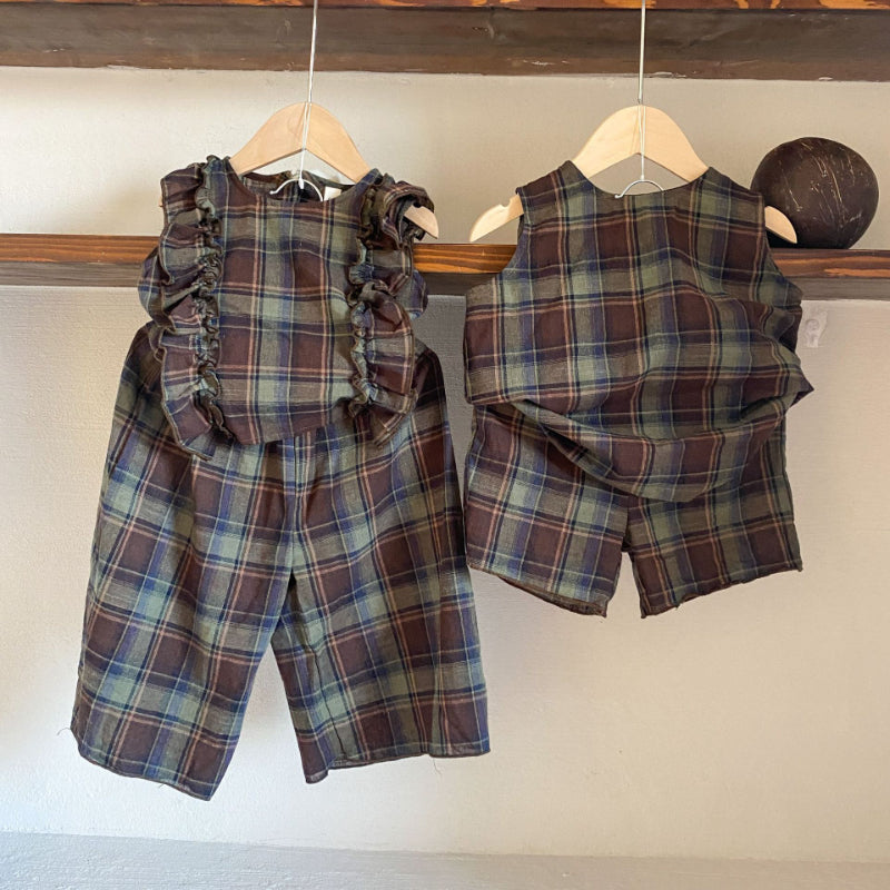【BABY&KID】夏新作 レトロチェックノースリーブセットアップSK063025