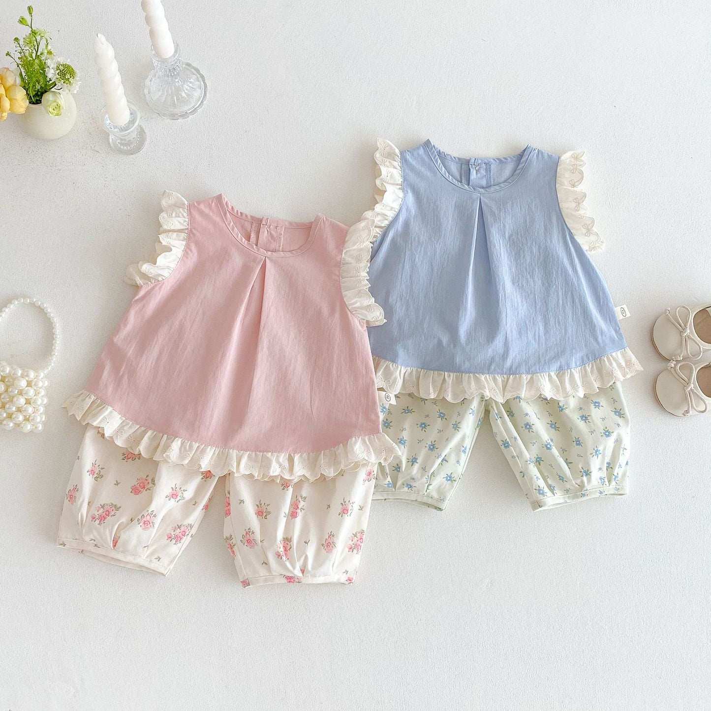 【BABY&KID】夏新作 可愛いフラワーシャツ、パンツSKO71213