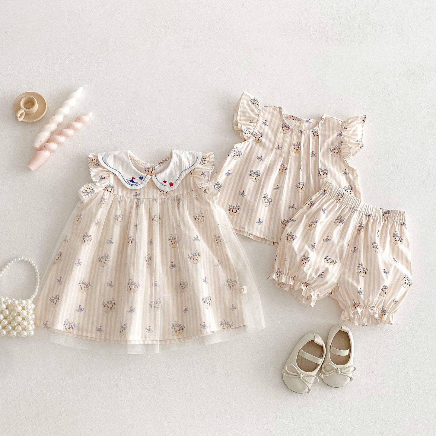 【BABY&KID】夏新作 ベア柄フリルワンピース、セットアップSK061604