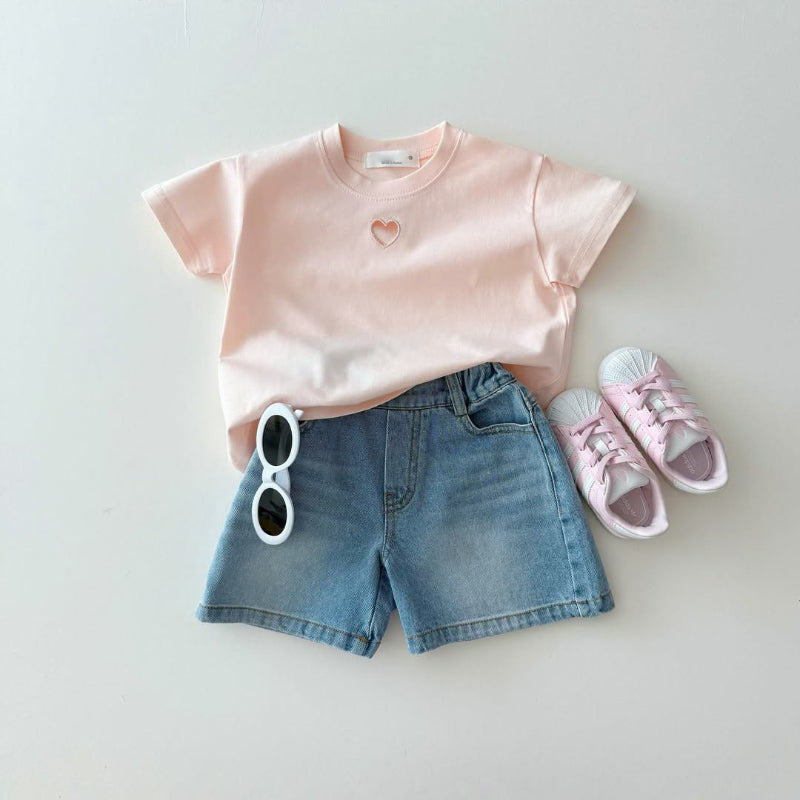 【BABY&KID】夏新作 ハート刺繍Tシャツ(ボトムス別売り)SK082203